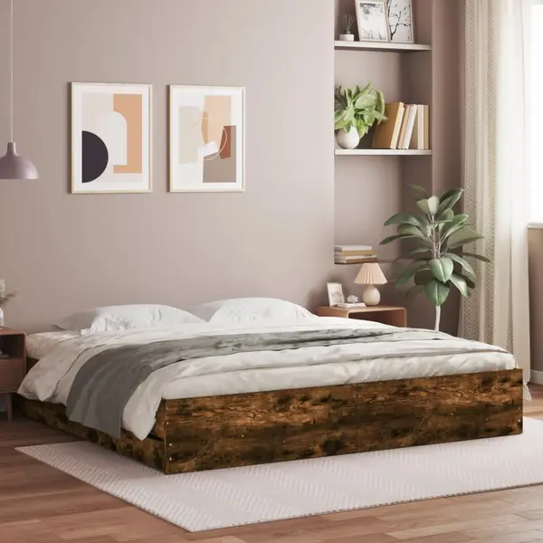 Gossi cadru de pat cu sertare stejar fumuriu 160x200cm lemn prelucrat
