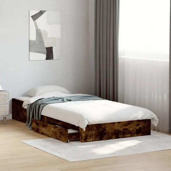 Gossi cadru de pat cu sertare stejar fumuriu 75x190 cm lemn prelucrat