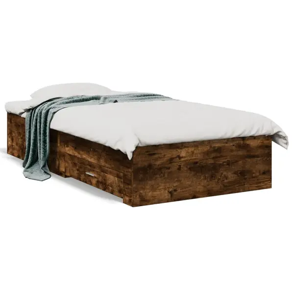 Gossi cadru de pat cu sertare stejar fumuriu 75x190 cm lemn prelucrat