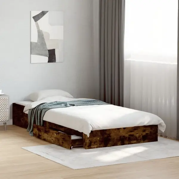 Gossi cadru de pat cu sertare stejar fumuriu 90x190 cm lemn prelucrat