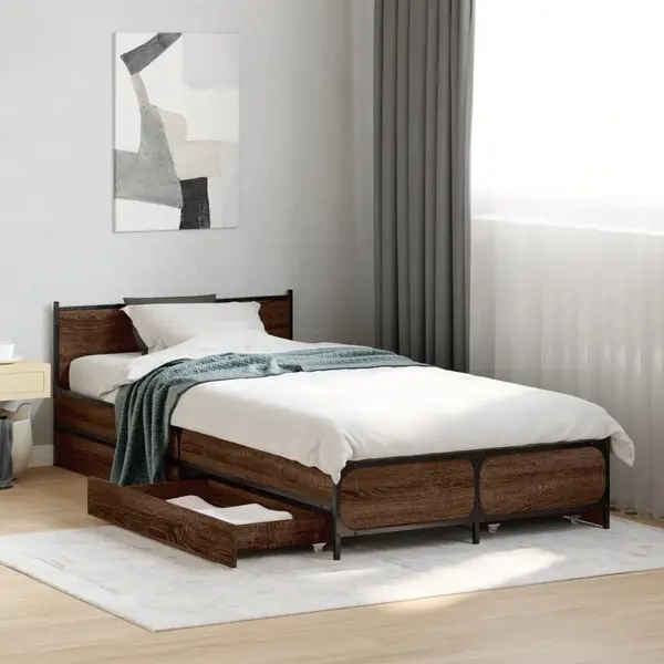 Gossi cadru de pat cu sertare stejar maro 75x190 cm lemn prelucrat