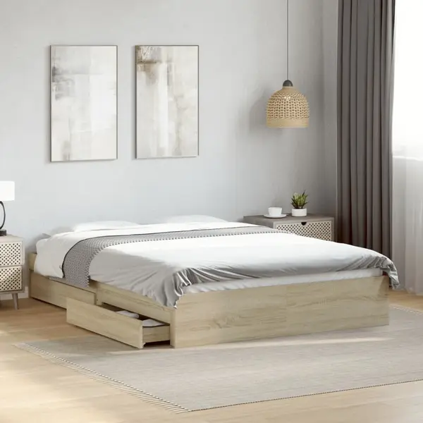 Gossi cadru de pat cu sertare stejar sonoma 135x190 cm lemn prelucrat