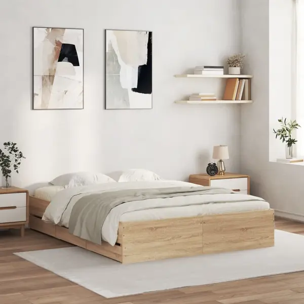 Gossi cadru de pat cu sertare stejar sonoma 150x200 cm lemn prelucrat