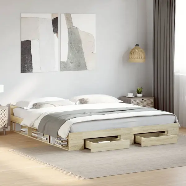 Gossi cadru de pat cu sertare stejar sonoma 180x200 cm lemn prelucrat