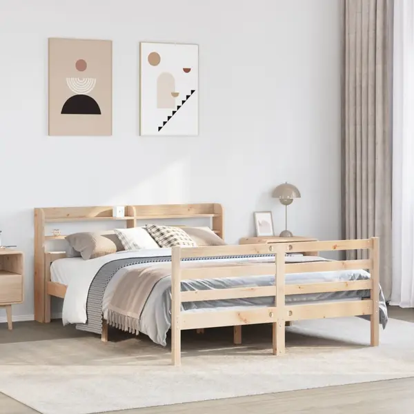 Gossi cadru de pat cu tablie, 135x190 cm, lemn masiv de pin