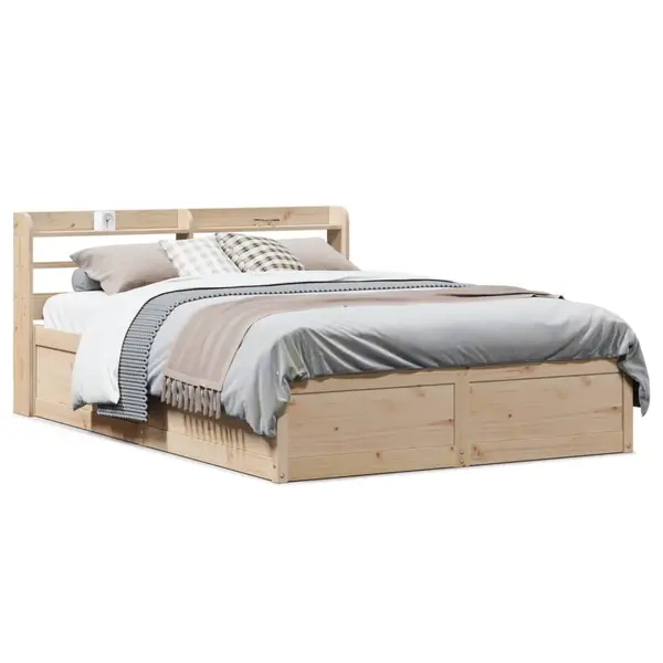 Gossi cadru de pat cu tablie, 135x190 cm, lemn masiv de pin