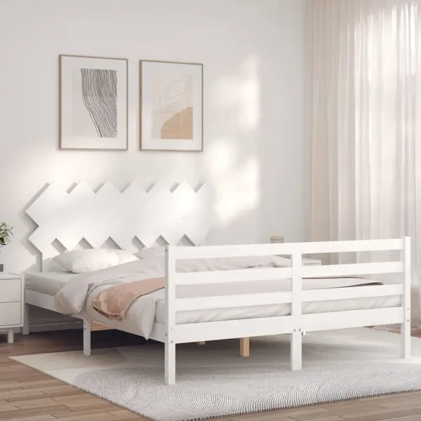 Gossi cadru de pat cu tablie, 140x190 cm, alb, lemn masiv