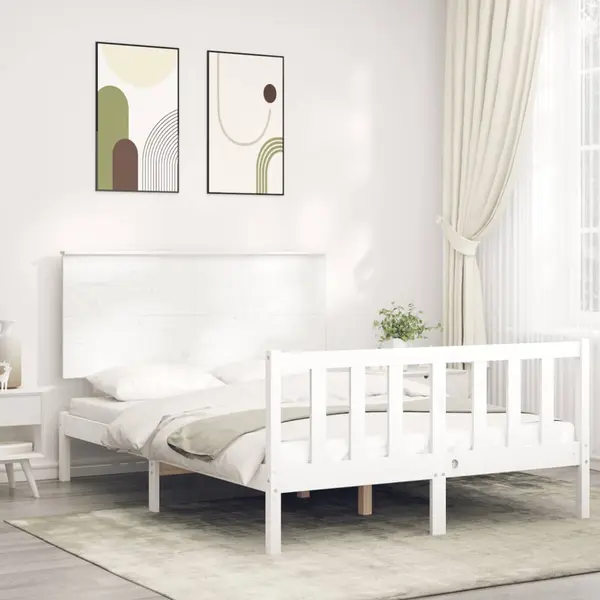 Gossi cadru de pat cu tablie, 140x190 cm, alb, lemn masiv