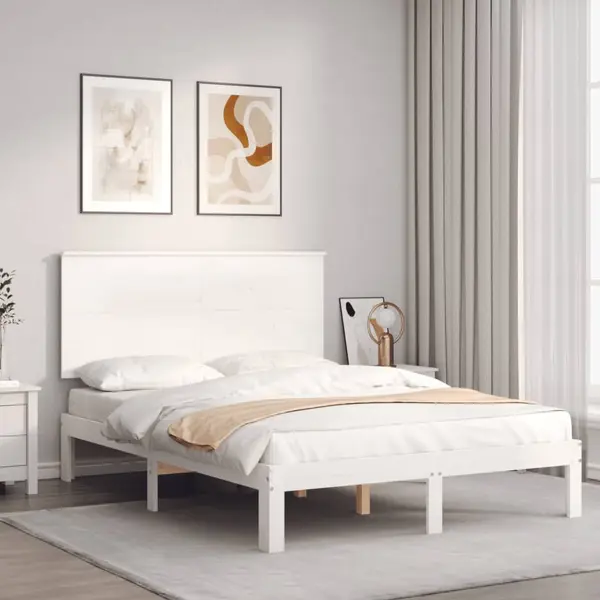 Gossi cadru de pat cu tablie, 140x190 cm, alb, lemn masiv
