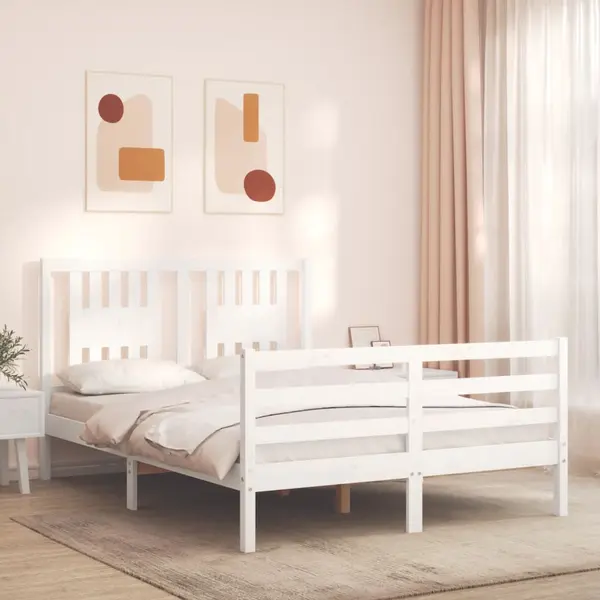 Gossi cadru de pat cu tablie, 140x190 cm, alb, lemn masiv