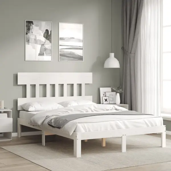 Gossi cadru de pat cu tablie, 140x190 cm, alb, lemn masiv