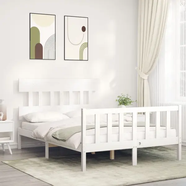 Gossi cadru de pat cu tablie, 140x190 cm, alb, lemn masiv