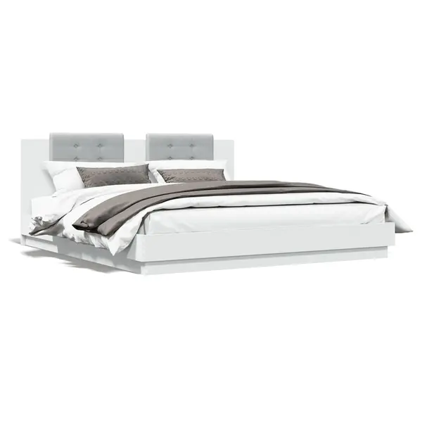 Gossi cadru de pat cu tablie 200x200 cm, alb, lemn prelucrat