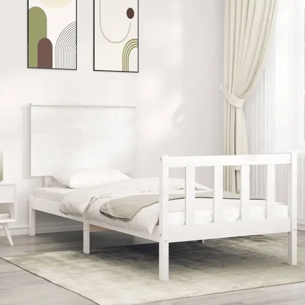 Gossi cadru de pat cu tablie, alb, 100x200 cm, lemn masiv