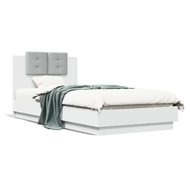 Gossi cadru de pat cu tablie, alb, 100x200 cm, lemn prelucrat