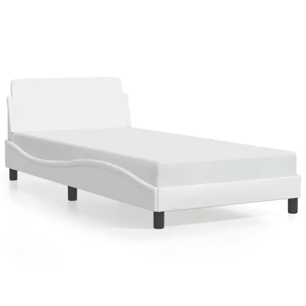 Gossi cadru de pat cu tablie, alb, 100x200 cm, piele ecologica