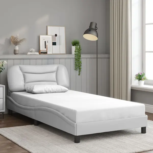 Gossi cadru de pat cu tablie, alb, 100x200 cm, piele ecologica