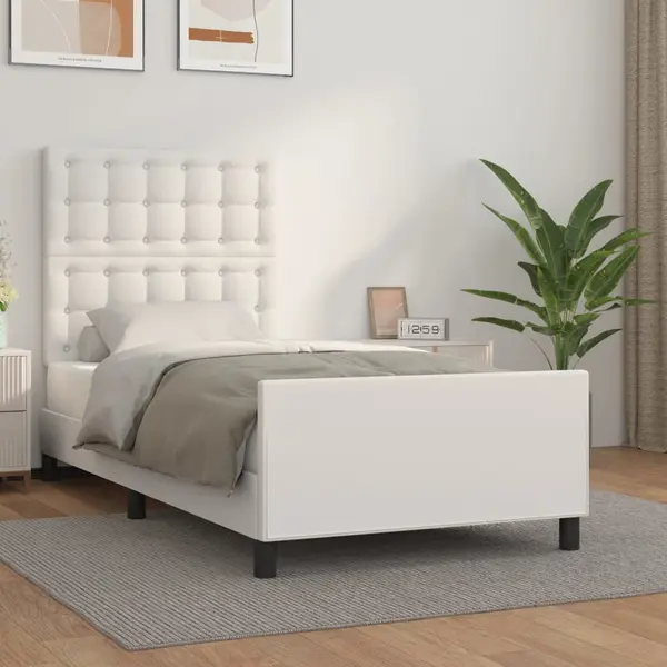Gossi cadru de pat cu tablie, alb, 100x200 cm, piele ecologica