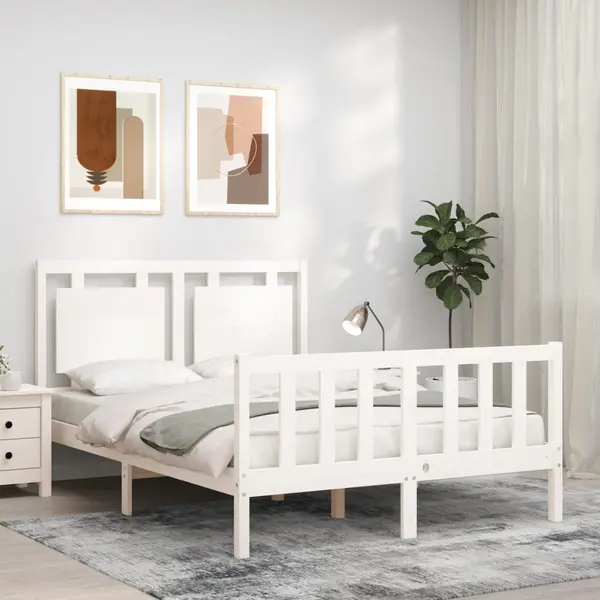 Gossi cadru de pat cu tablie, alb, 120x200 cm, lemn masiv