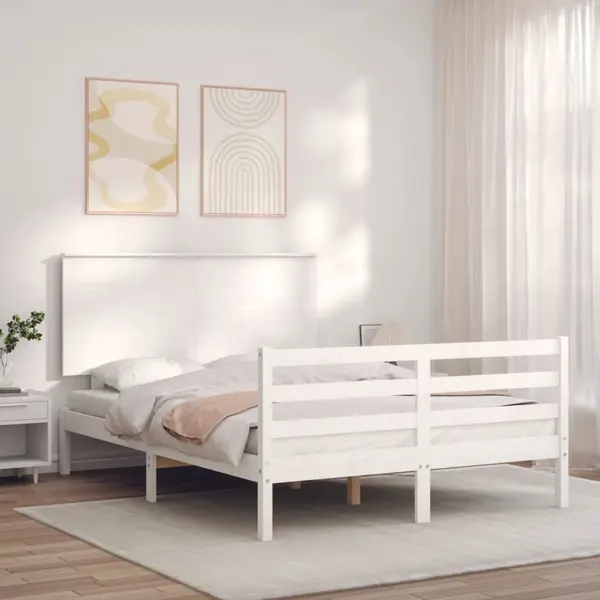 Gossi cadru de pat cu tablie, alb, 120x200 cm, lemn masiv