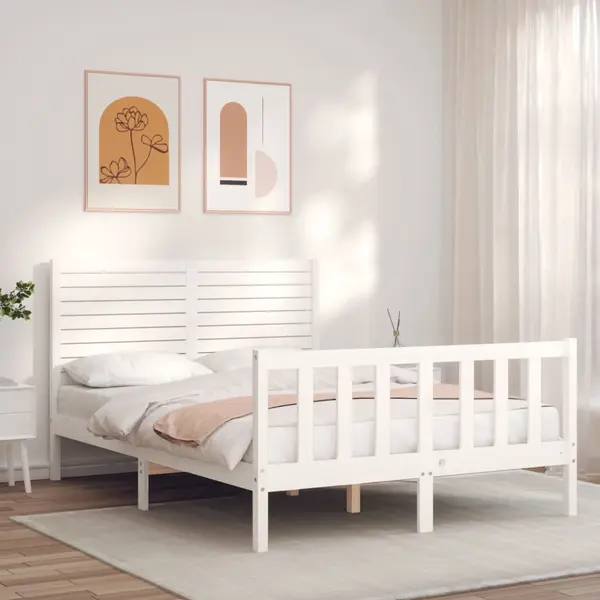 Gossi cadru de pat cu tablie, alb, 120x200 cm, lemn masiv