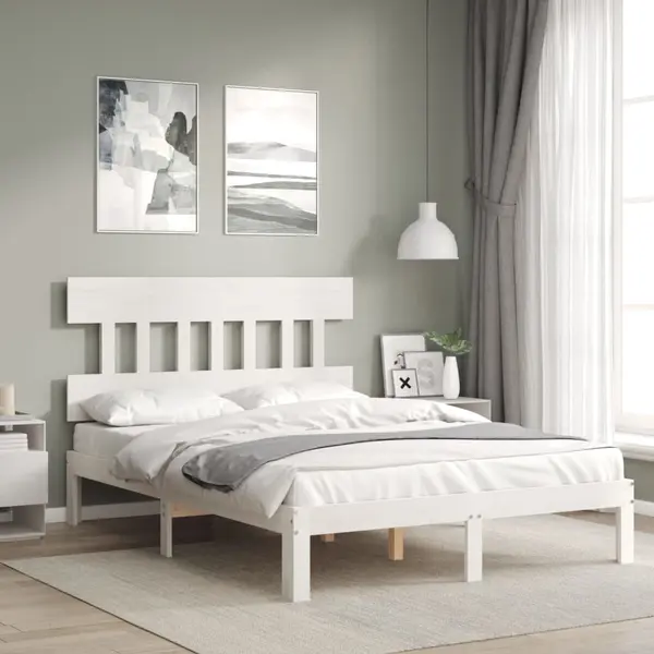 Gossi cadru de pat cu tablie, alb, 120x200 cm, lemn masiv
