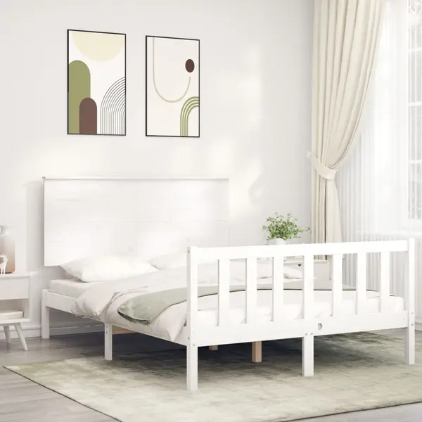 Gossi cadru de pat cu tablie, alb, 120x200 cm, lemn masiv