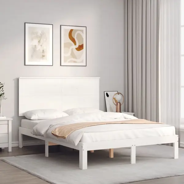 Gossi cadru de pat cu tablie, alb, 120x200 cm, lemn masiv