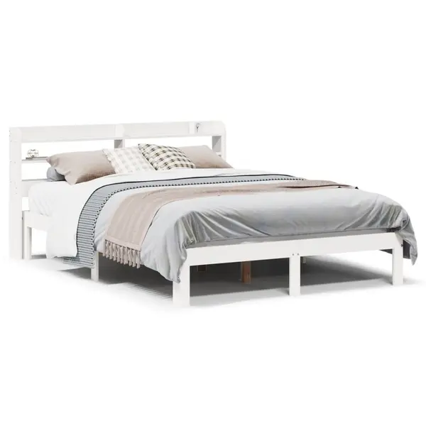 Gossi cadru de pat cu tablie, alb, 135x190 cm, lemn masiv de pin