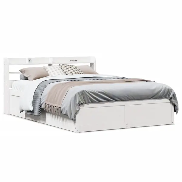 Gossi cadru de pat cu tablie, alb, 135x190 cm, lemn masiv de pin