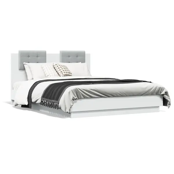 Gossi cadru de pat cu tablie, alb, 135x190 cm, lemn prelucrat