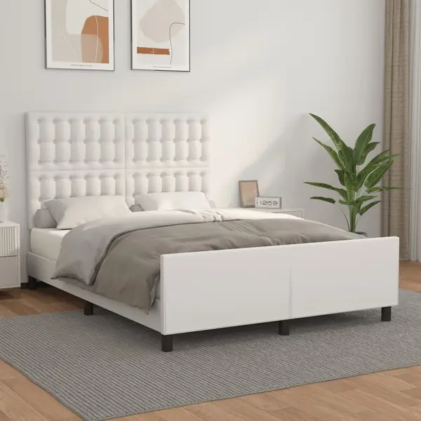 Gossi cadru de pat cu tablie, alb, 140x190 cm, piele ecologica