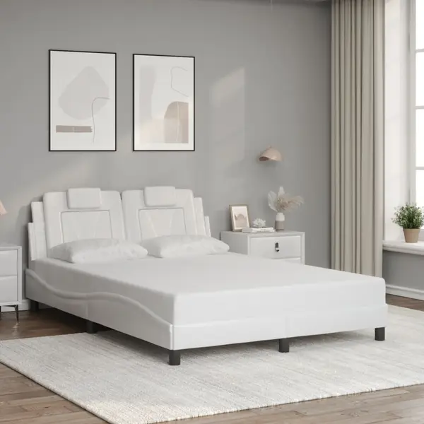 Gossi cadru de pat cu tablie, alb, 140x190 cm, piele ecologica