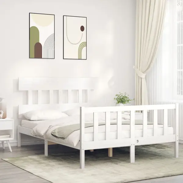 Gossi cadru de pat cu tablie, alb, 140x200 cm, lemn masiv