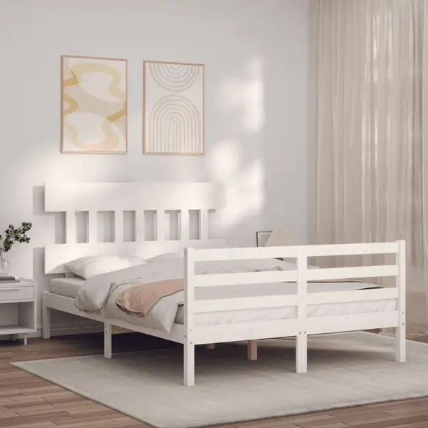 Gossi cadru de pat cu tablie, alb, 140x200 cm, lemn masiv