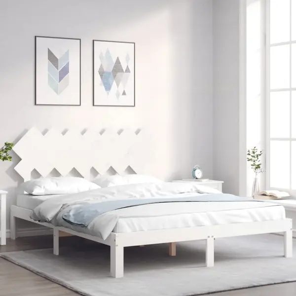 Gossi cadru de pat cu tablie, alb, 140x200 cm, lemn masiv