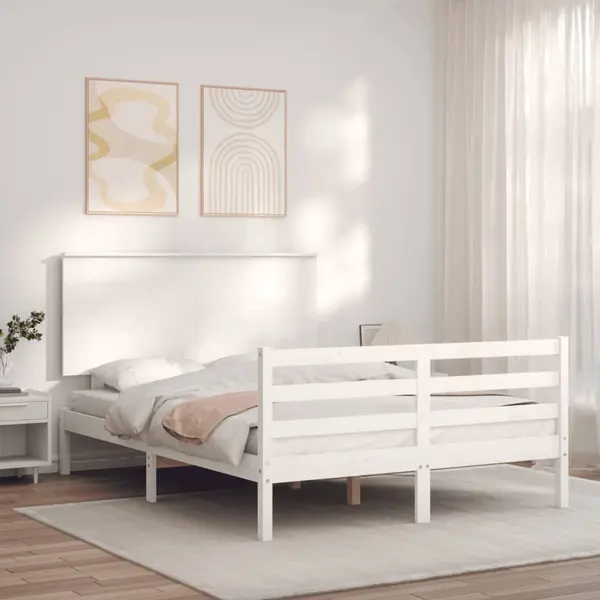Gossi cadru de pat cu tablie, alb, 140x200 cm, lemn masiv