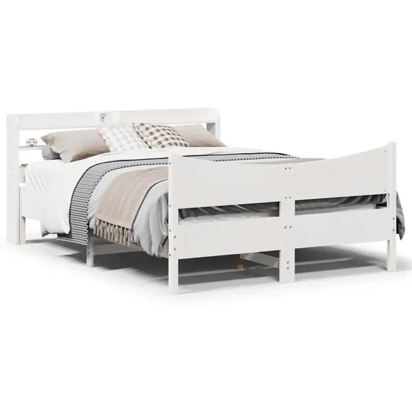 Gossi cadru de pat cu tablie, alb, 140x200 cm, lemn masiv de pin