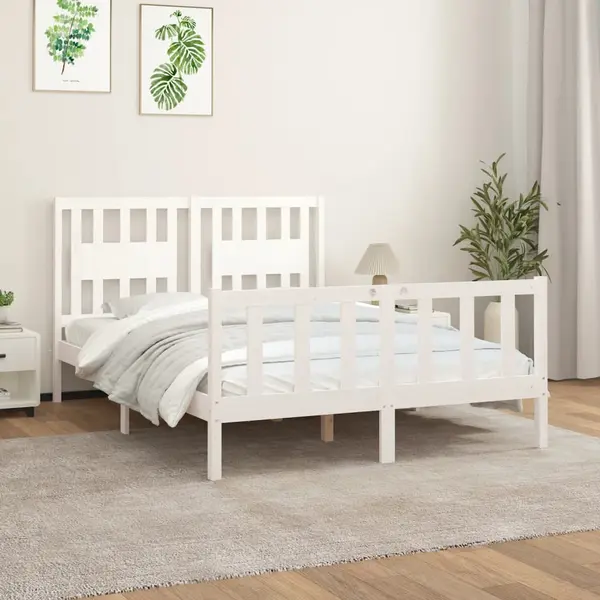 Gossi cadru de pat cu tablie, alb, 140x200 cm, lemn masiv de pin
