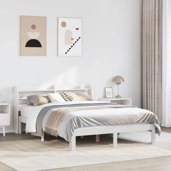 Gossi cadru de pat cu tablie, alb, 140x200 cm, lemn masiv de pin