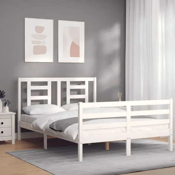 Gossi cadru de pat cu tablie, alb, 140x200 cm, lemn masiv