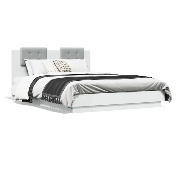 Gossi cadru de pat cu tablie, alb, 140x200 cm, lemn prelucrat