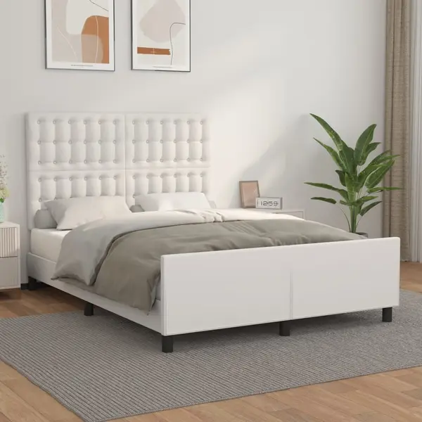 Gossi cadru de pat cu tablie, alb, 140x200 cm, piele ecologica