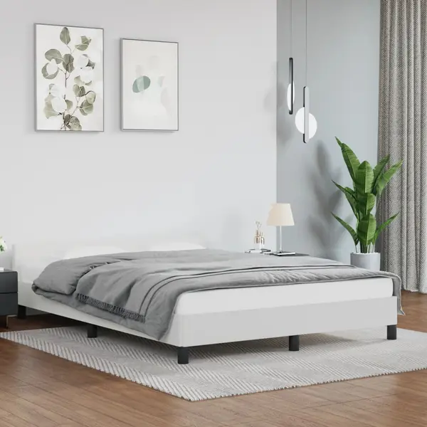 Gossi cadru de pat cu tablie, alb, 140x200 cm, piele ecologica