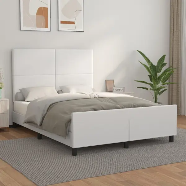 Gossi cadru de pat cu tablie, alb, 140x200 cm, piele ecologica