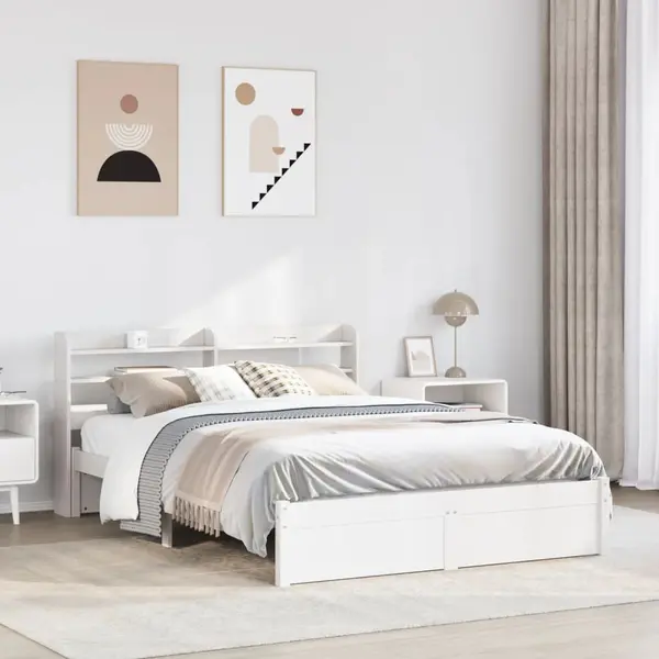 Gossi cadru de pat cu tablie, alb, 150x200 cm lemn masiv pin