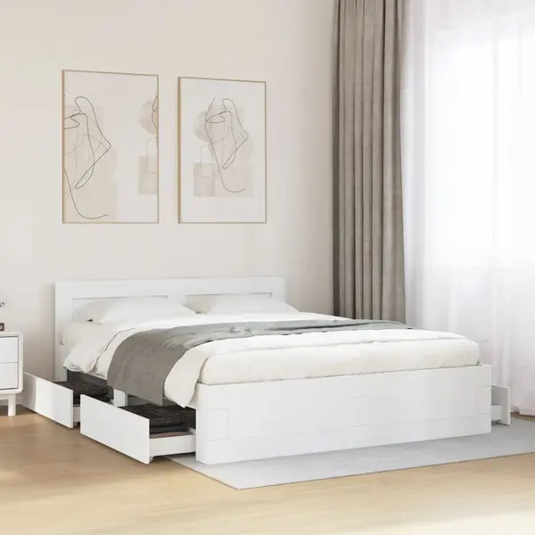 Gossi cadru de pat cu tablie, alb, 150x200 cm, lemn prelucrat
