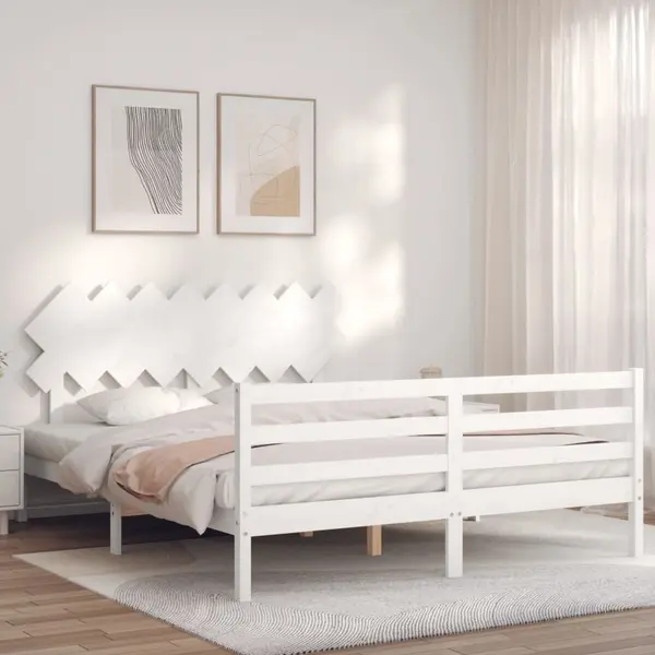 Gossi cadru de pat cu tablie, alb, 160x200 cm, lemn masiv