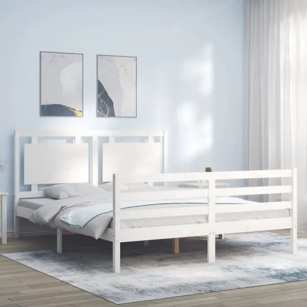 Gossi cadru de pat cu tablie, alb, 160x200 cm, lemn masiv