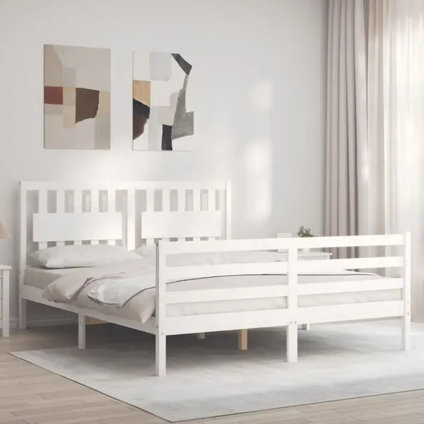 Gossi cadru de pat cu tablie, alb, 160x200 cm, lemn masiv